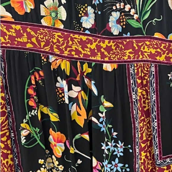 ANTHROPOLOGIE Adair Velvet Trimmed Floral Boho Midi Dress sz 8 US - Picture 10 of 14